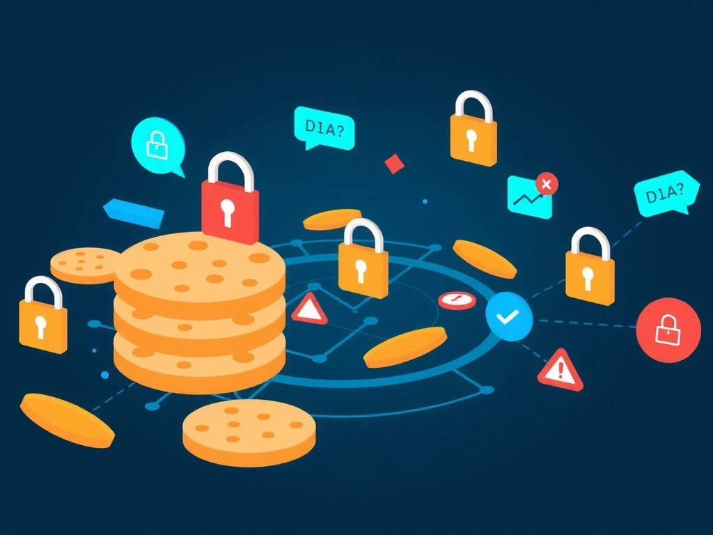 Ilustrație abstractă cu cookie-uri digitale și securitate cibernetică