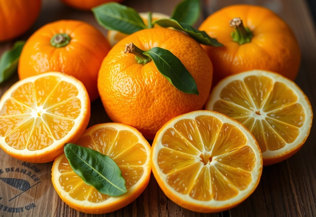 O imagine vibrantă a unor portocale proaspete, simbolizând Vitamina C și vitalitatea. Fără text.